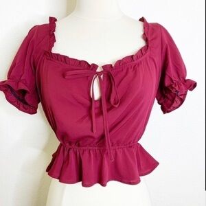 URBAN Outfitters burgundy chiffon prairie ruffle crop top small